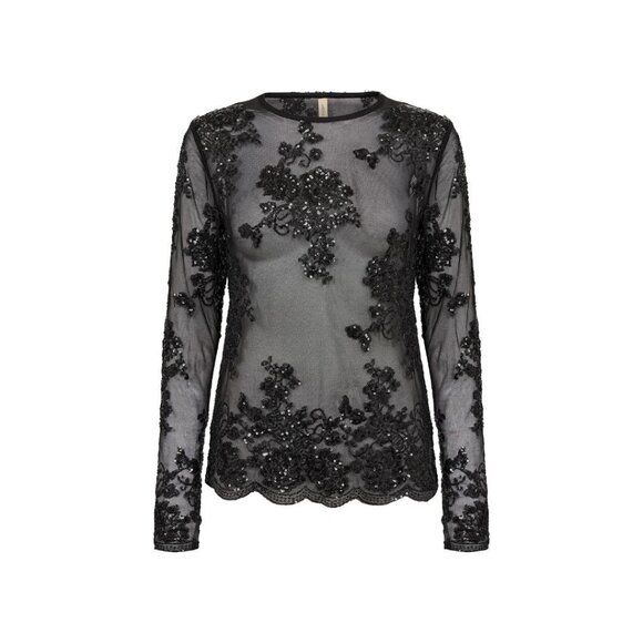 NWT SOYA CONCEPT AUBE Black Sequin Floral Mesh Longsleeve - Picture 9 of 10